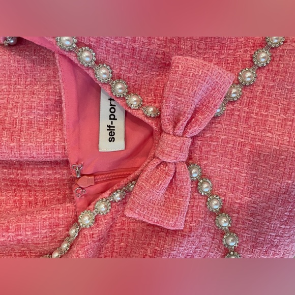 Self Portraits Pink Boucle V-Neck Mini Dress - Picture 5 of 5
